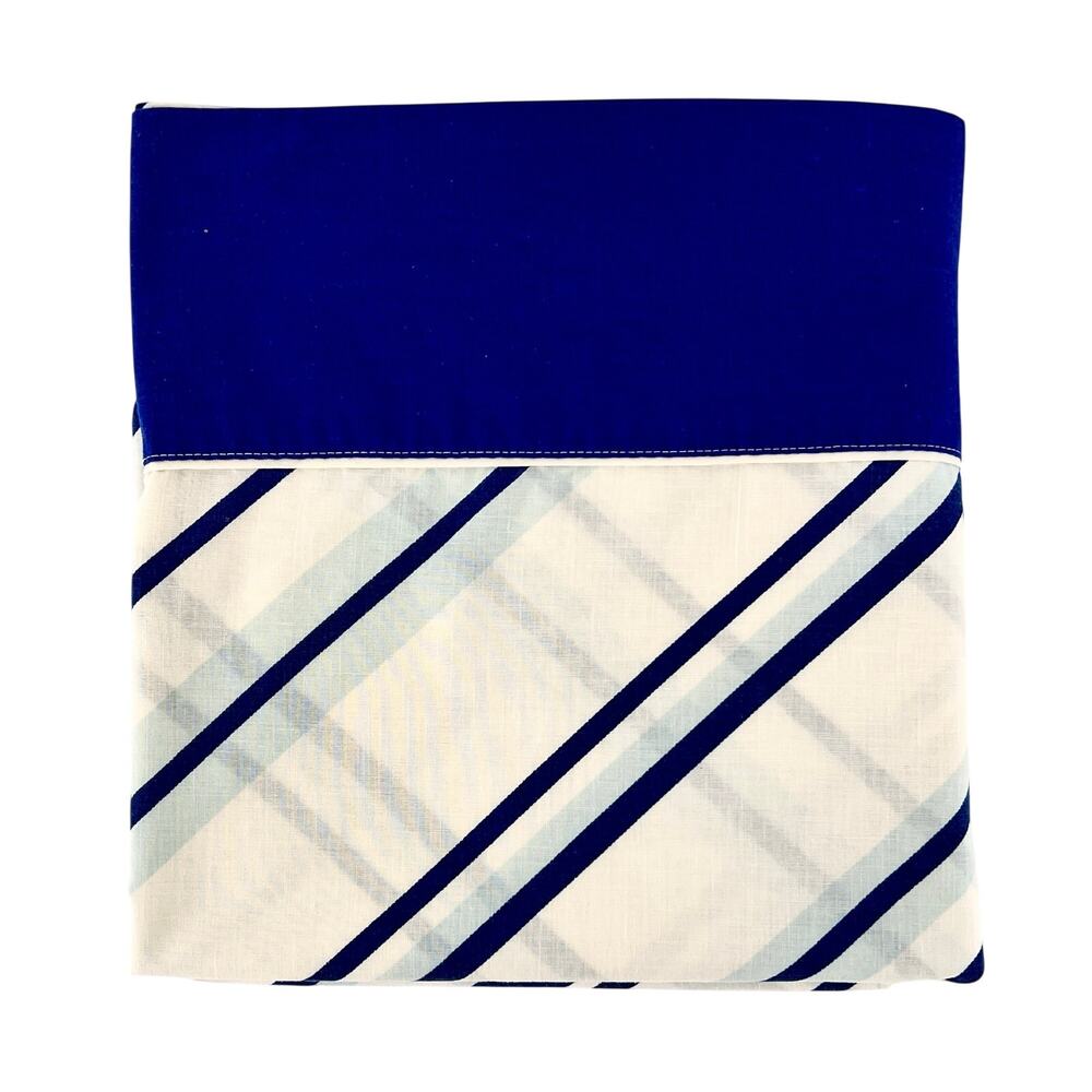 Vintage 70s Diagonal Striped Twin Flat Sheet 1970s Navy Blue Monticello Cannon
